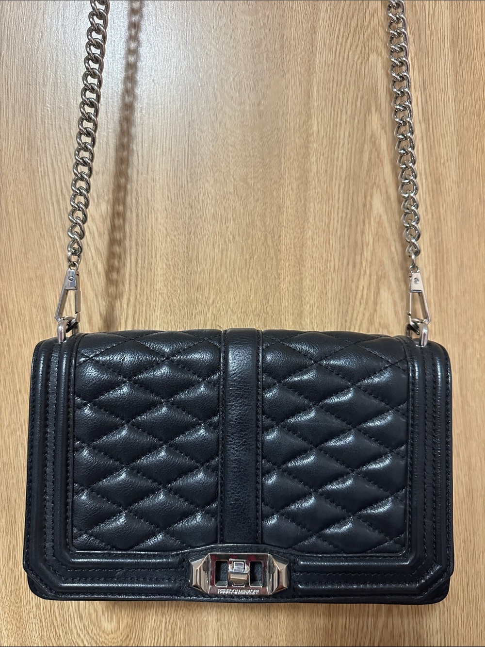 Rebecca Minkoff Black Quilted Leather Shoulder Bag with Silver Chain